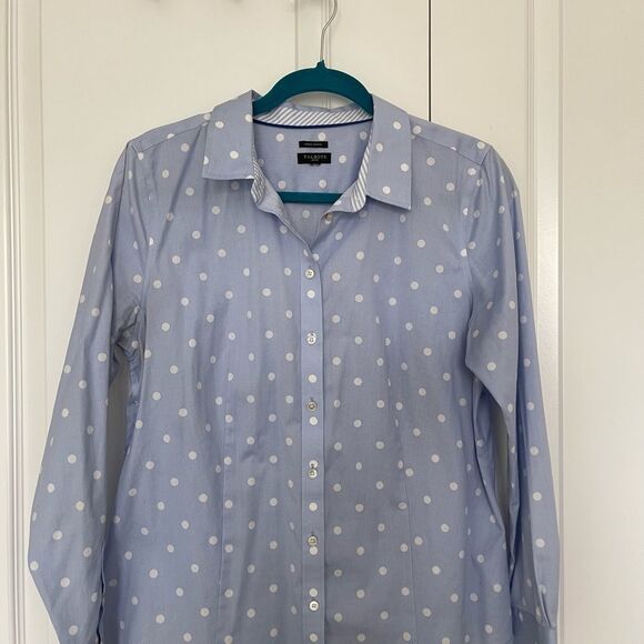 Talbots Blue Polka Dot Wrinkle Resistant Cotton Button Down Shirt Size Medium - Picture 3 of 9
